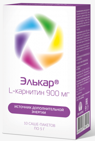 Элькар, 900 мг, порошок для приготовления раствора для приема внутрь, 5 г, 10 шт. фото