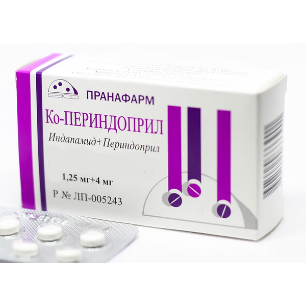 Ко-периндоприл, 1.25 мг+4 мг, таблетки, покрытые пленочной оболочкой, 90 шт. фото