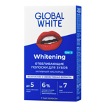 Global White полоски отбеливающие для зубов, пара, 7 шт, активный кислород фото