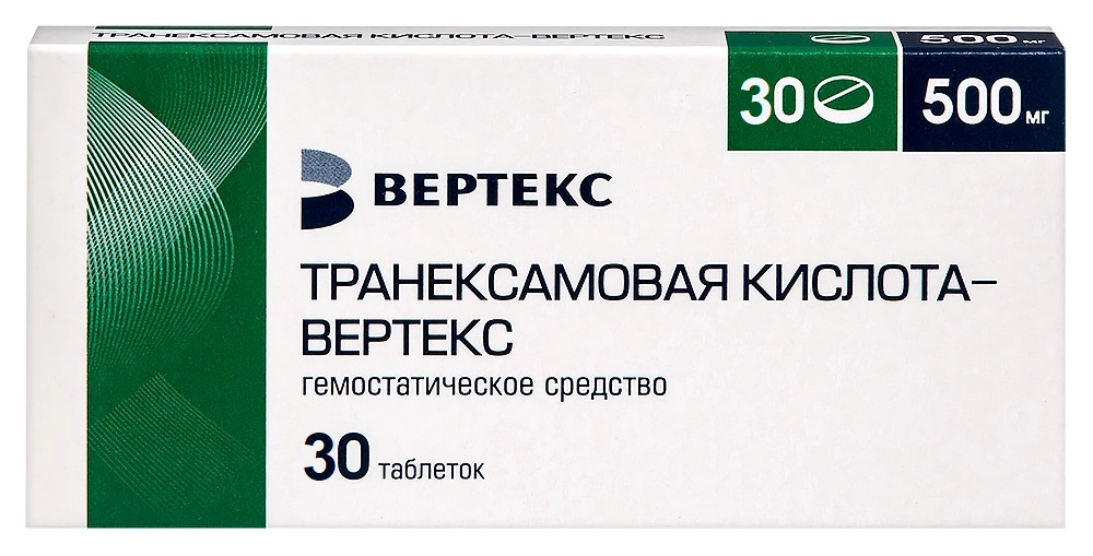 Транексамовая кислота-Вертекс, 500 мг, таблетки, покрытые пленочной оболочкой, 30 шт. фото