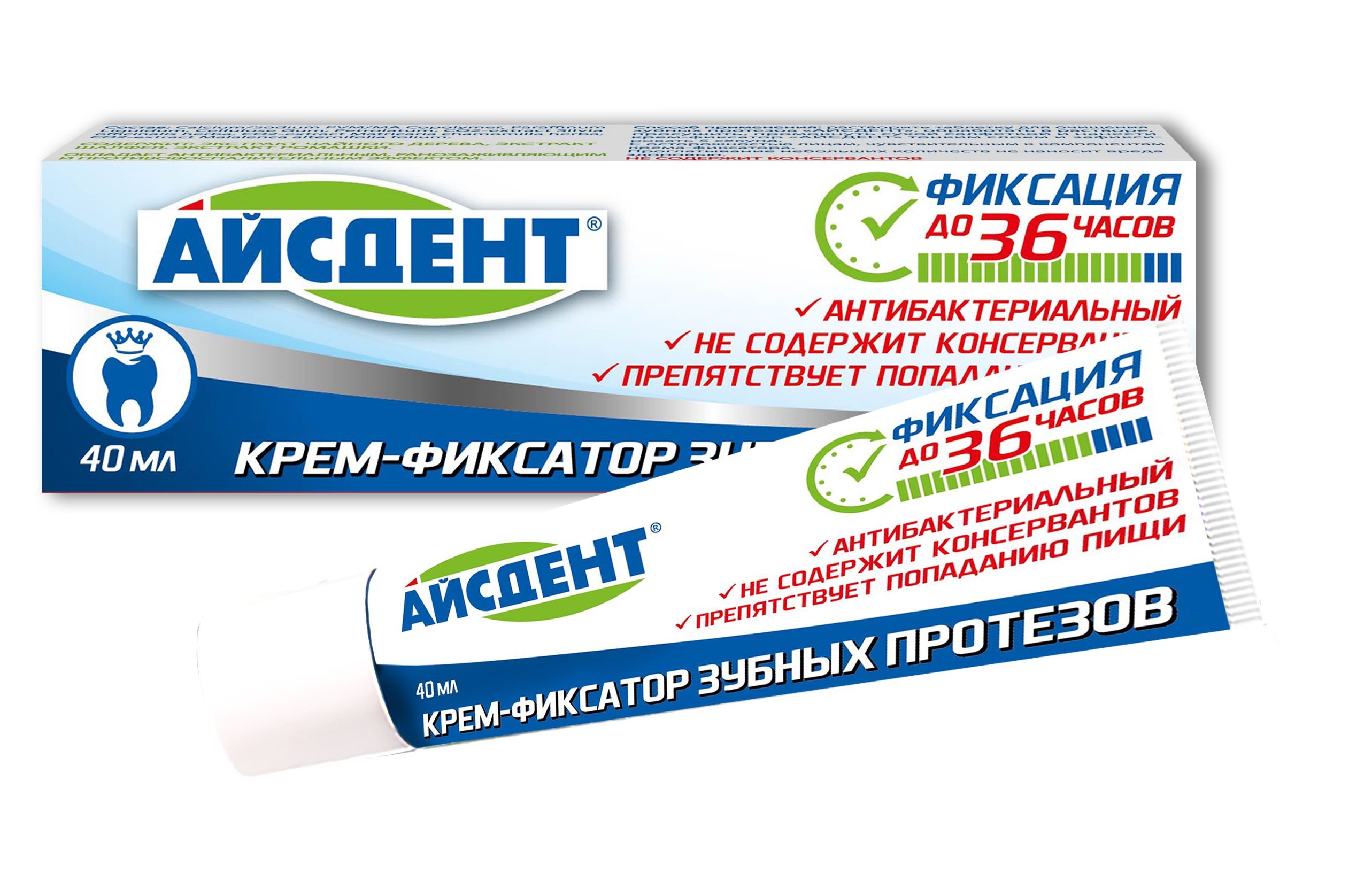 Айсдент крем-фиксатор для зубных протезов, крем, 40 г, 1 шт. фото