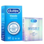 Durex Набор, 1 шт, Classic 12 шт + Invisible Extra Lube 3 шт фото