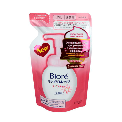 Biore Мусс очищающий для умывания Увлажняющий, пенка для лица, 130 мл, 1 шт, сменный блок фото