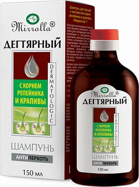 Mirrolla Шампунь дегтярный с экстрактом корня репейника и крапивы, шампунь, 150 мл, 1 шт. фото