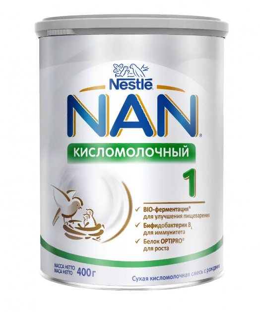 NAN 1 Кисломолочный, смесь кисломолочная сухая, 400 г, 1 шт, для детей с рождения, с пробиотиками фото