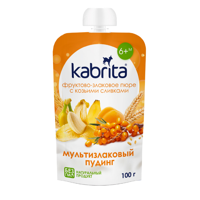 Kabrita Фруктово-злаковое пюре с козьими сливками, пюре, 100 г, 1 шт, мультизлаковый пудинг фото