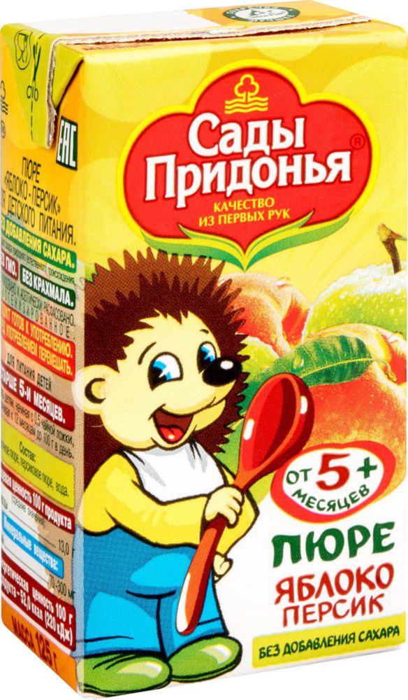 Сады Придонья пюре, пюре, 125 г, 1 шт, яблоко + персик фото