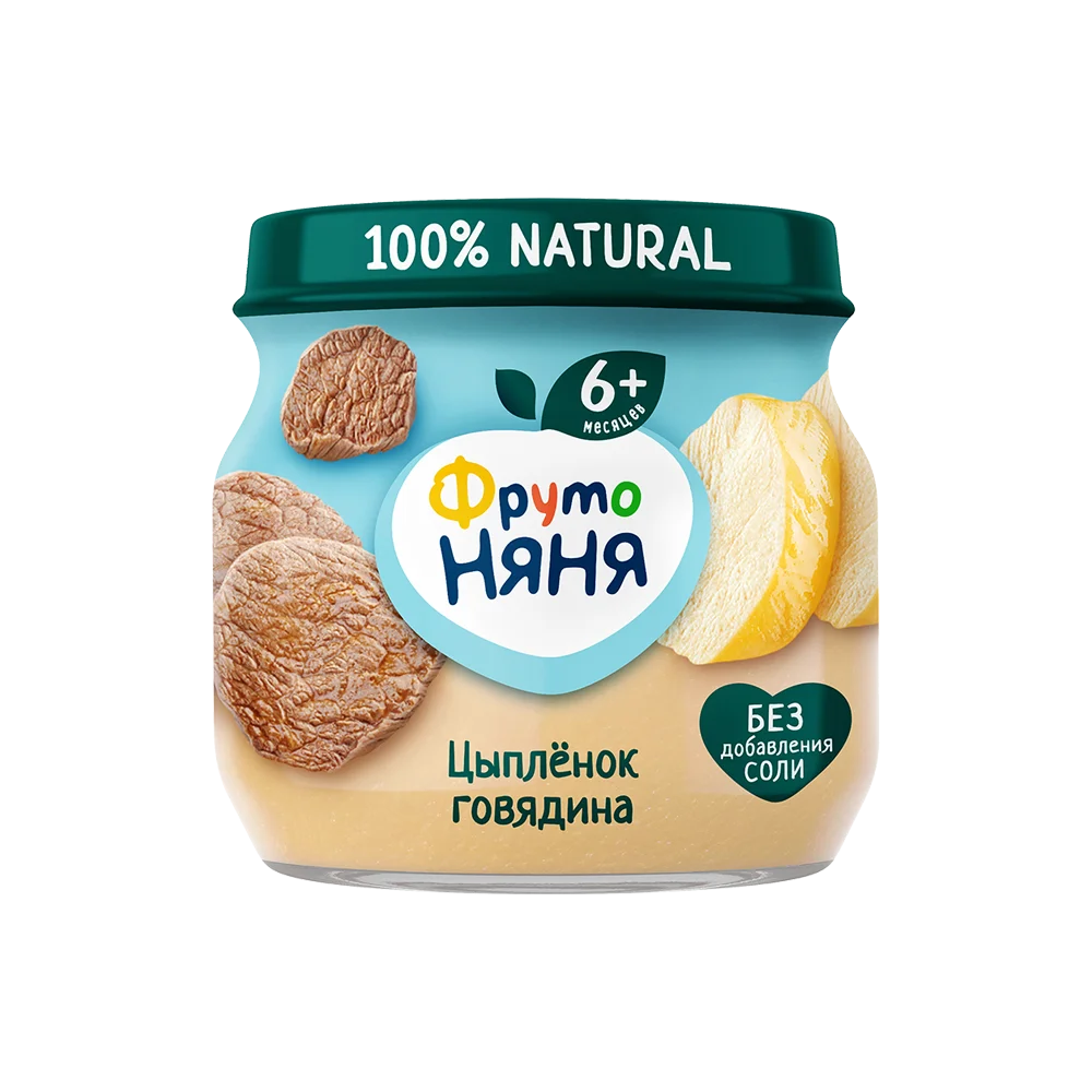 Фрутоняня детское пюре, 6+ мес, пюре, 80 г, 1 шт, цыпленок + говядина фото