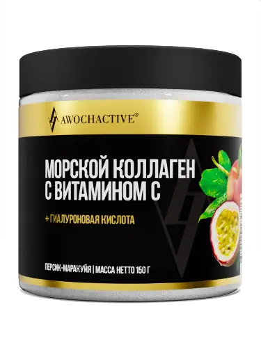 Awochactive Коллаген морской с витамином C, порошок, 150 г, 1 шт, персик + маракуйя фото