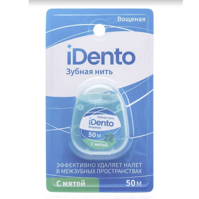 IDento Зубная нить вощеная плоская, 50 м, 1 шт, с мятой фото