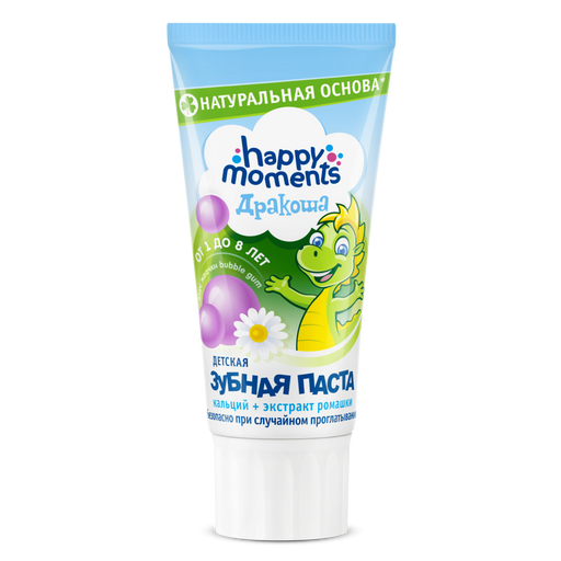 Дракоша Happy Moments, детская гелевая зубная паста, 60 г, 1 шт, бабл гам фото