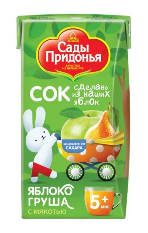 Сады Придонья Сок, 125 мл, 1 шт, яблоко + груша, для детей с 5 месяцев, без сахара фото