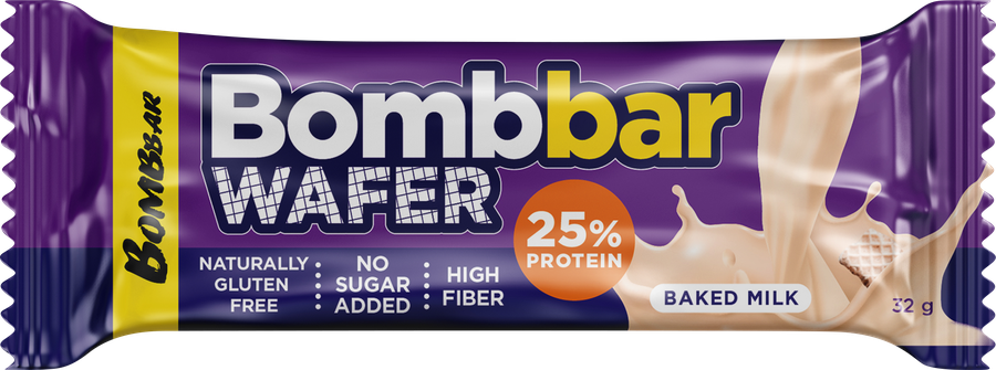 Bombbar Батончик вафельный с молочно-ореховой пастой, батончик, 32 г, 1 шт, топленое молоко фото