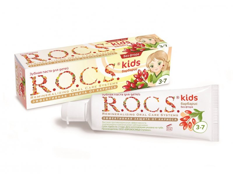 ROCS Kids, паста зубная, 45 г, 1 шт, барбарис, без фтора фото