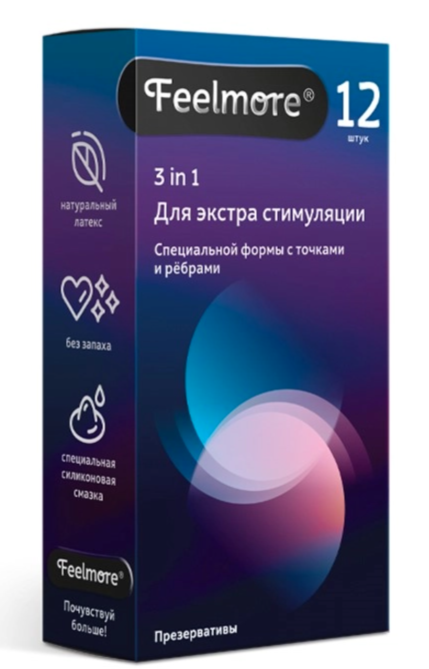 Feelmore презервативы 3в1, презерватив, 12 шт, с ребристой и точечной поверхностью фото