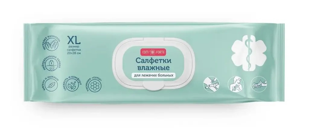 ComForte Салфетки для ухода за лежачими больными, Extra Large XL, салфетки влажные, 60 шт. фото