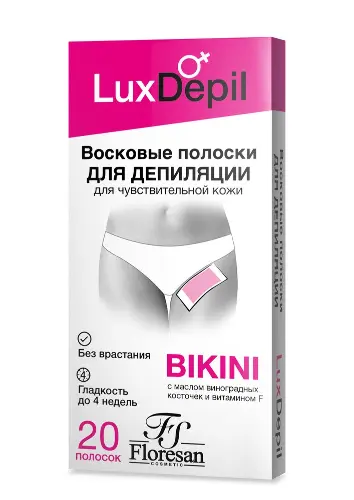 Floresan lux depil восковые полоски для депиляции области бикини и подмышек, полоски восковые, 20 шт, Ф-603 фото
