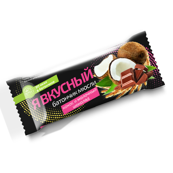 Я Вкусный Батончик-мюсли, батончик, 25 г, 1 шт, кокос, в молочном шоколаде фото
