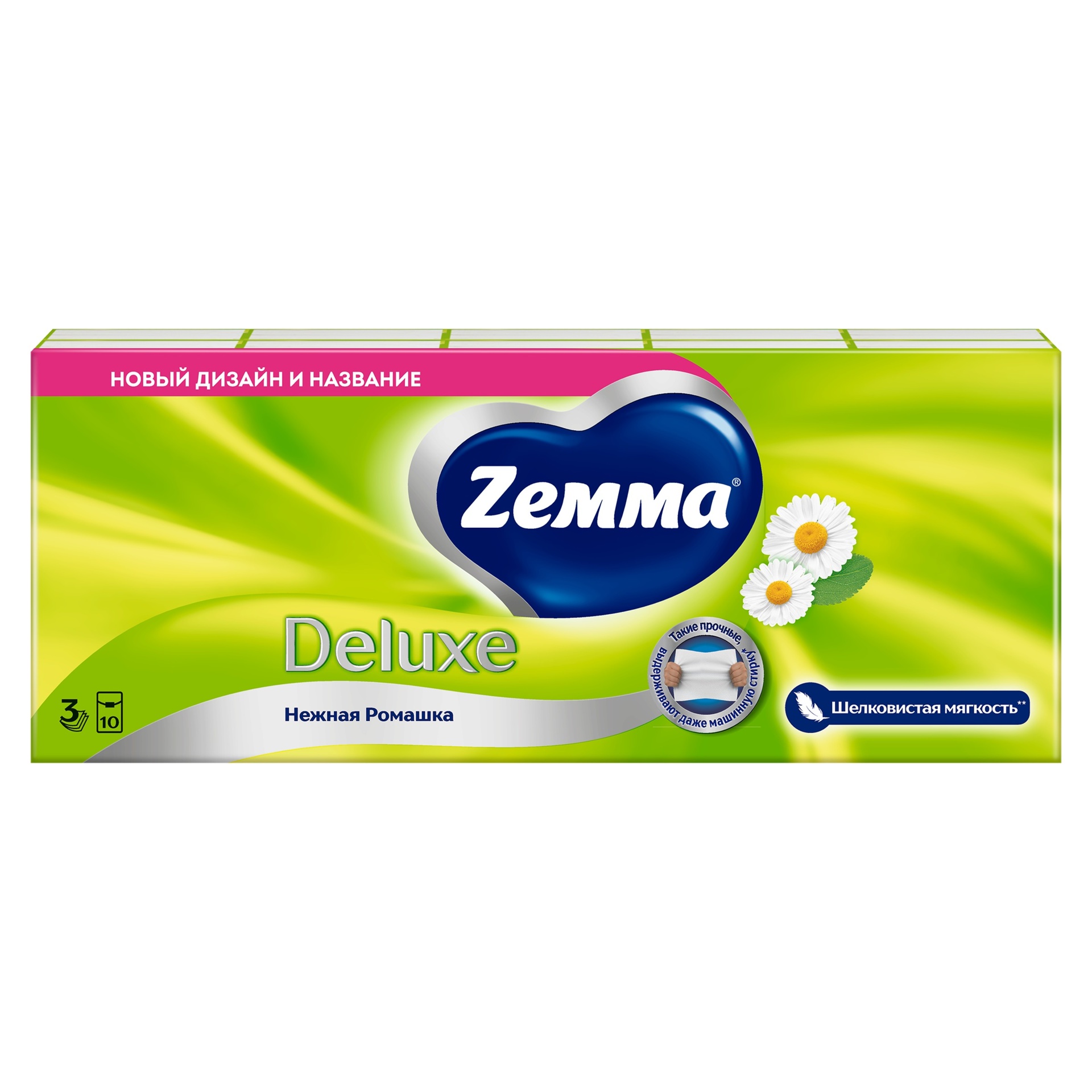 Zemma Deluxe платочки бумажные носовые нежная ромашка, 100 шт. фото