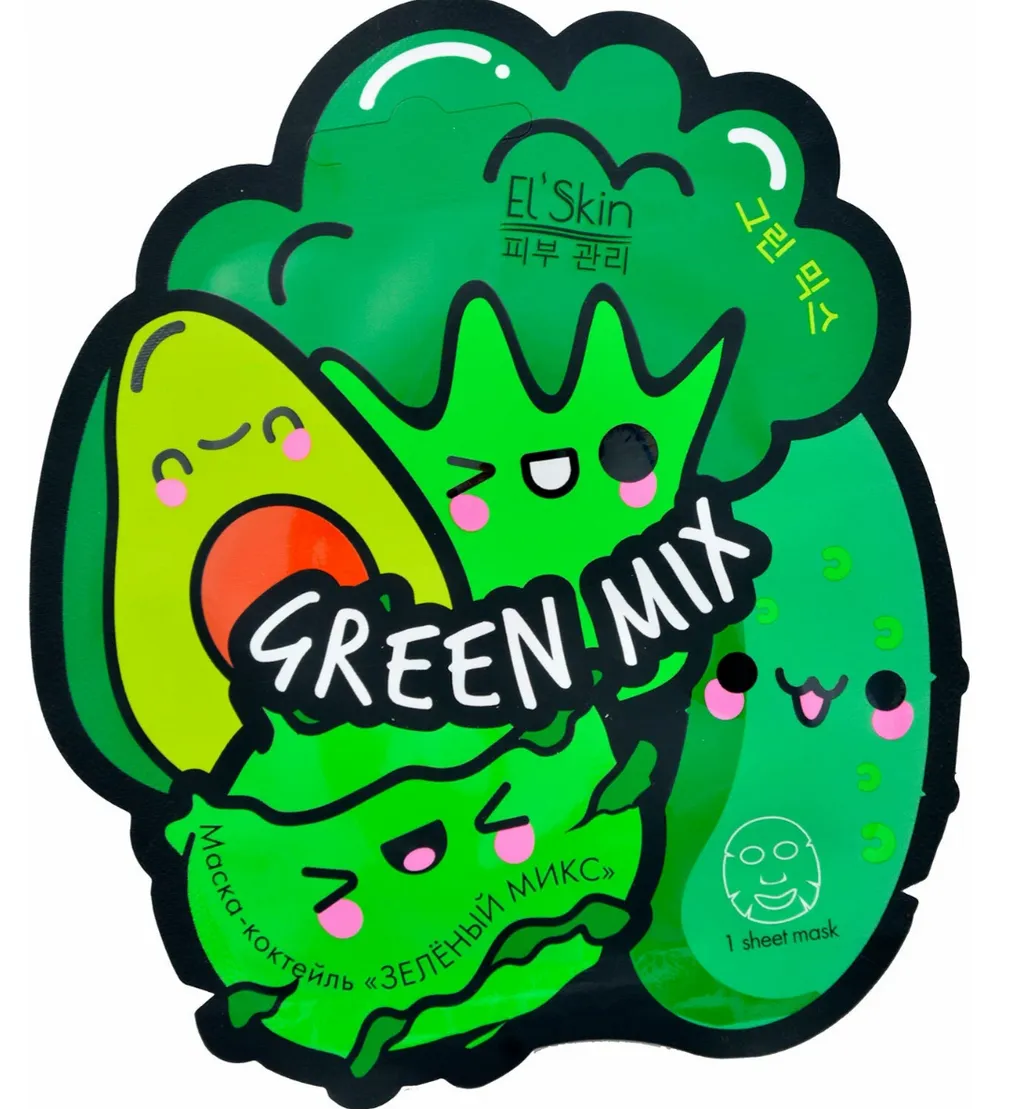 Elskin маска-коктейль тканевая зеленый микс, маска для лица, 15 г, 1 шт. фото