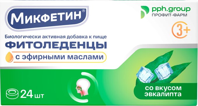 Микфетин Фитоледенцы с эфирными маслами, леденцы, 24 шт, со вкусом эвкалипта фото