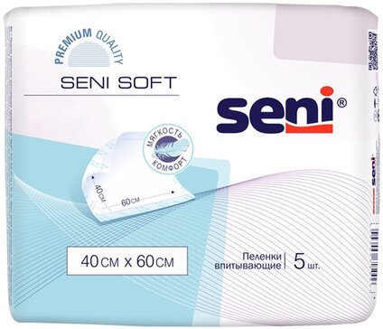 Seni soft Пеленки впитывающие, 40 см х 60 см, 5 шт, 4 капли фото
