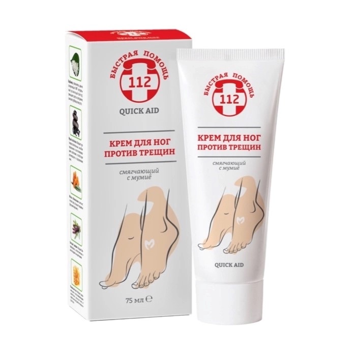 Быстрая помощь 112 крем для ног против трещин смягчающий, крем, 75 мл, 1 шт, с мумие фото