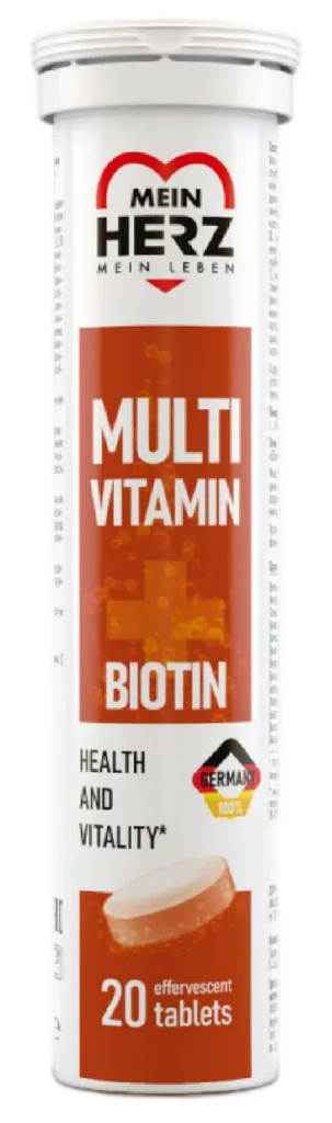 Mein Herz Мультивитамины + Биотин, таблетки шипучие, 4 г, 20 шт, персик + маракуйя фото