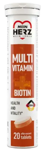 Mein Herz Мультивитамины + Биотин, таблетки шипучие, 4 г, 20 шт, персик + маракуйя фото