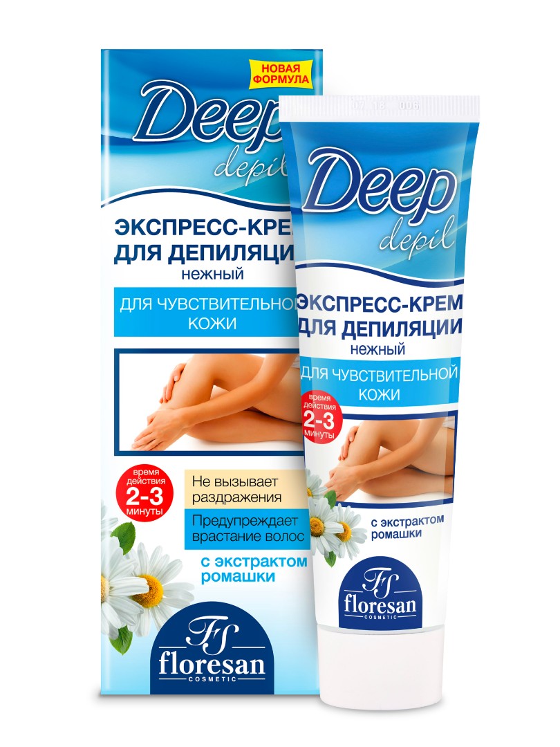 Floresan Deep depil Экспресс-крем для депиляции, крем-депилятор, 100 мл, 1 шт, с экстрактом ромашки, для чувствительной кожи, арт. Ф-123-N фото