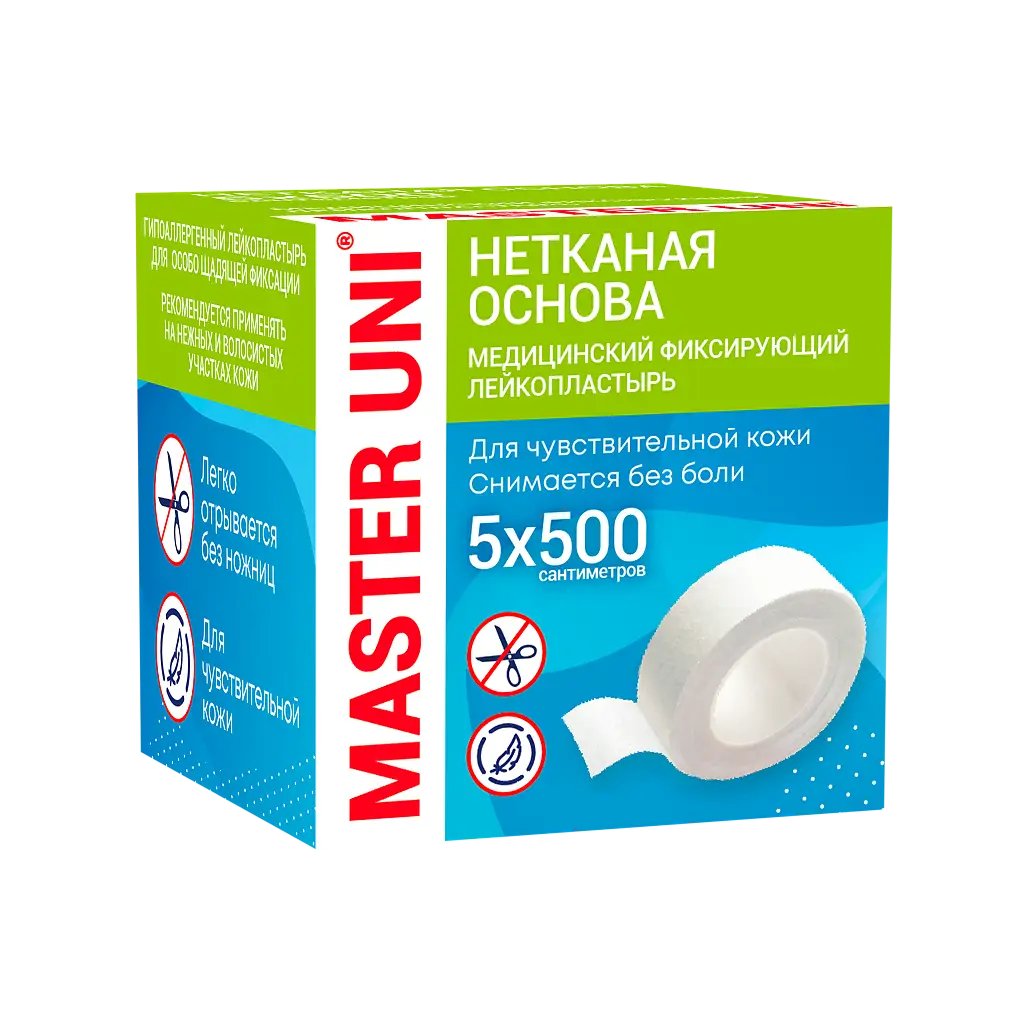 Master Uni Unipore Лейкопластырь фиксирующий, 5 см х 500 см, пластырь, 1 шт, белый, нетканая основа фото