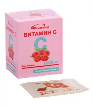 Витамин С Югмедфарм, 1200 мг, порошок для приготовления раствора для приема внутрь, 5 г, 10 шт, малина фото