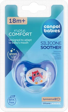Canpol Owl Пустышка симметричная силиконовая, 18+ месяцев, 1 шт, цвет в ассортименте, арт. 22/570 фото