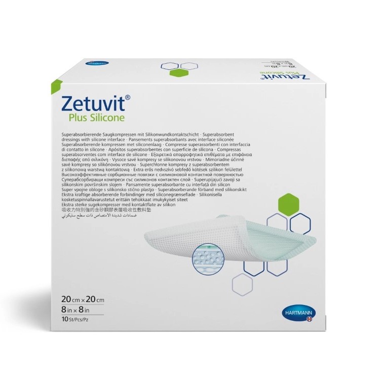 Zetuvit Plus Silicone Повязка суперабсорбирующая с контактным слоем из силикона, 20 см х 20 см, повязка стерильная, 10 шт. фото