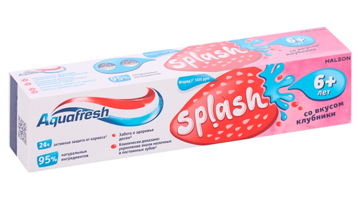 Aquafresh Splash Зубная паста, паста зубная, 50 мл, 1 шт, клубника, с 6 лет фото
