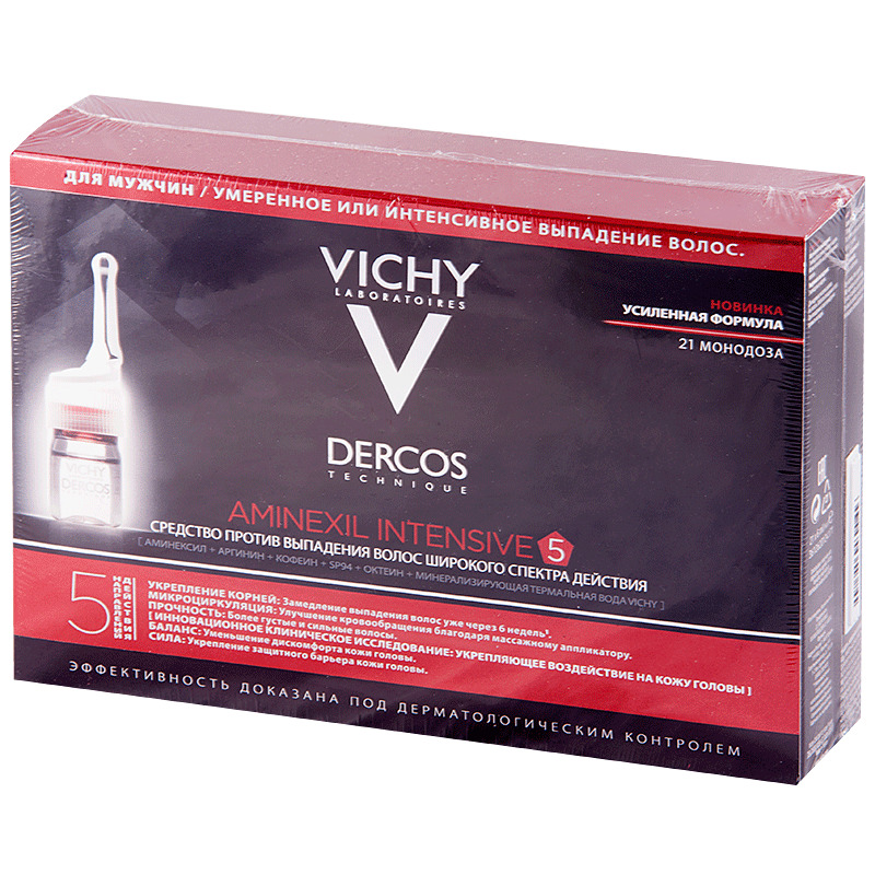 Vichy Dercos Aminexil Intensive 5 средство против выпадения волос для мужчин, 6 мл, 21 шт. фото