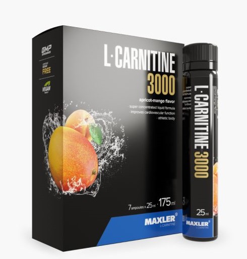 Maxler Л-Карнитин 3000, жидкость для приема внутрь, 25 мл, 7 шт, абрикос + манго фото