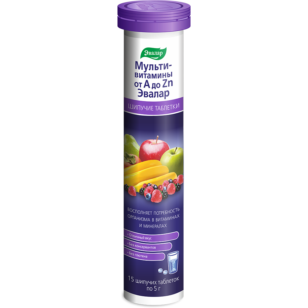 Эвалар Мультивитамины от A до Zn, таблетки шипучие, 15 шт. фото