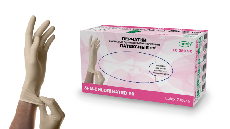 SFM Перчатки смотровые латексные неопудренные нестерильные, Large L (8-9), пара, 50 шт. фото