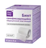 Медхелп Бинт самофиксирующийся медицинский эластичный, 6 см х 4 м, 1 шт, белый, полипропиленовая основа фото