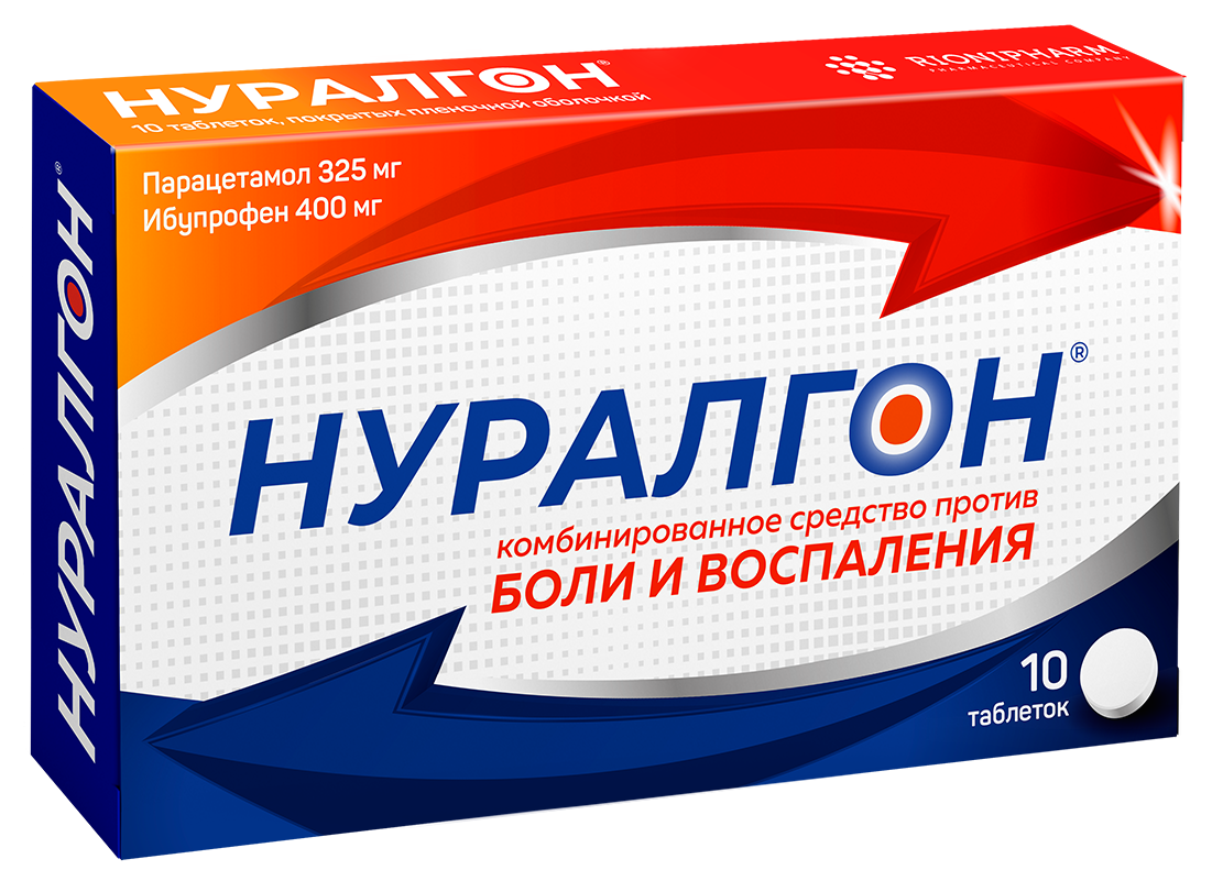 Нуралгон, 400 мг+325 мг, таблетки, покрытые пленочной оболочкой, 10 шт. фото