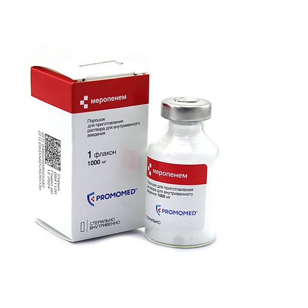 Меропенем, 1000 мг, порошок для приготовления раствора для внутривенного введения, 1 шт. фото
