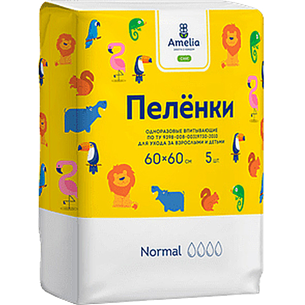 Амелия Пеленки впитывающие, 60 см x 60 см, 5 шт, для детей фото