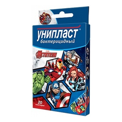 Унипласт Лейкопластырь бактерицидный Мстители, пластырь для детей, 20 шт, в ассортименте фото