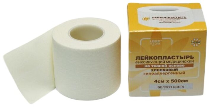 Leiko Пластырь фиксирующий, 4 см х 500 см, лейкопластырь, 1 шт, белого цвета, тканевая основа фото