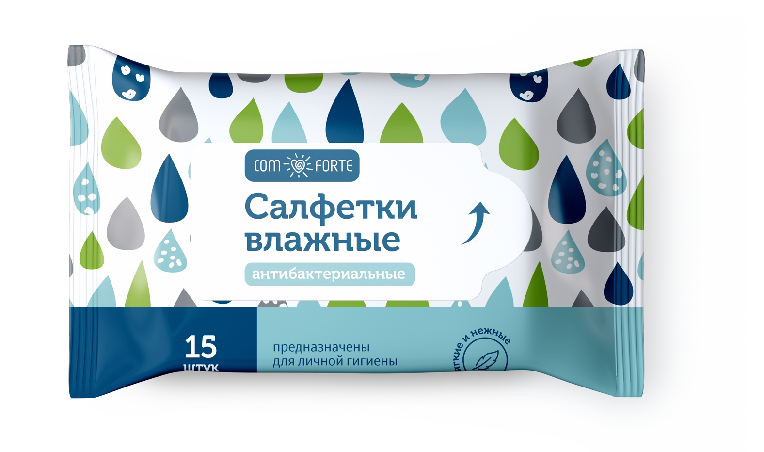 ComForte Салфетки влажные освежающие, 15 шт, антибактериальные фото