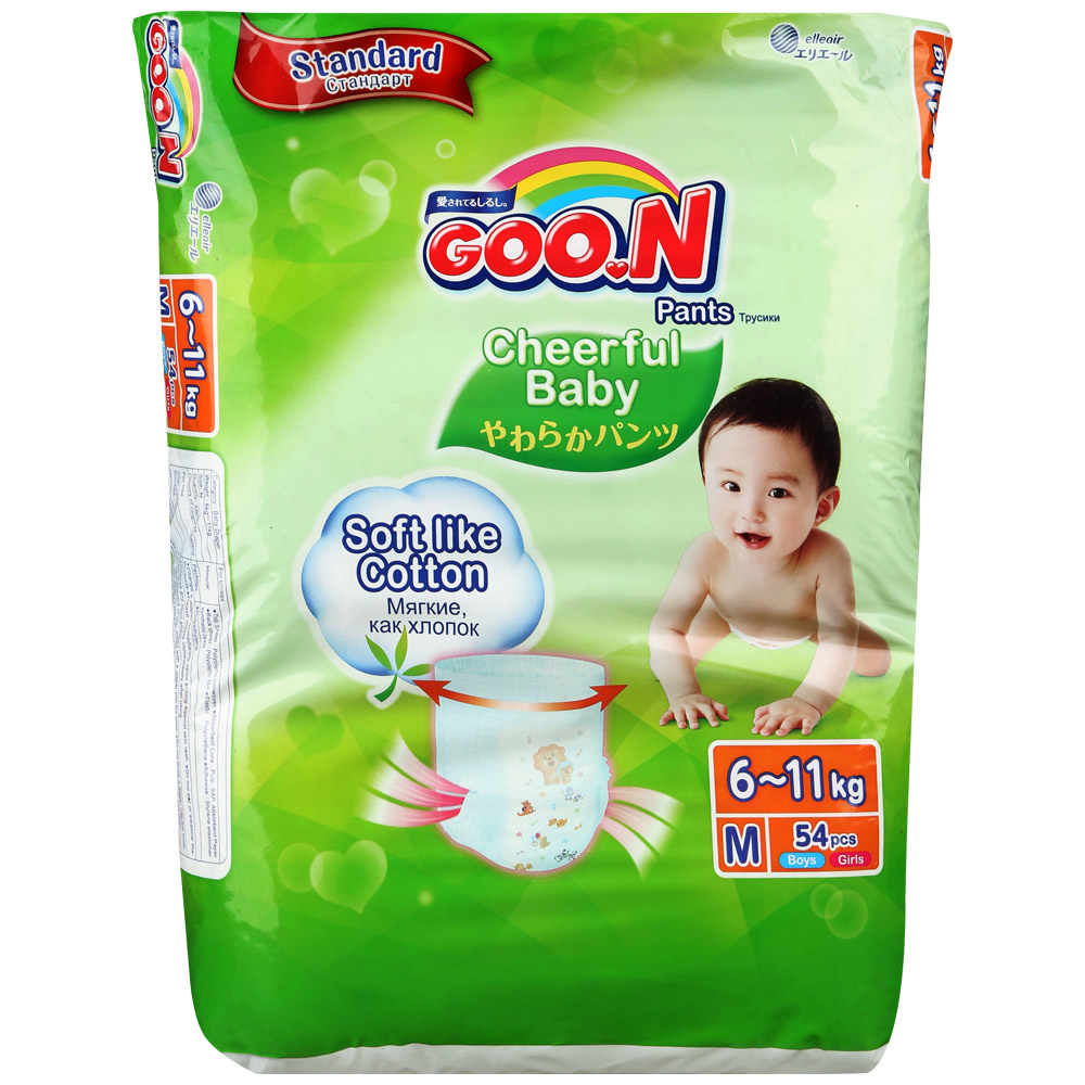 GOON Cheerful baby Подгузники-трусики детские, M (6-11 кг), 54 шт. фото