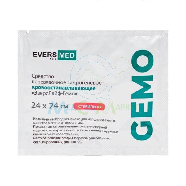 Evers Med Эверс Лайф-Гемо Средство перевязочное гидрогелевое кровоостанавливающее, 24 см х 24 см, повязка стерильная, 1 шт. фото