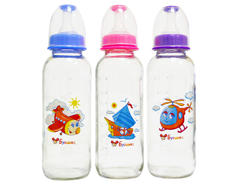 Бусинка Бутылочка стеклянная с силиконовой соской, 250 мл, 1 шт, арт. 1141 фото