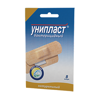Унипласт Лейкопластырь бактерицидный натуральный, 1.9 см х 7.2 см, пластырь, 8 шт, набор фото